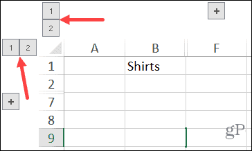 Ryhmitetyt sarakkeet ja rivit numeropainikkeet Excelissä Windowsissa