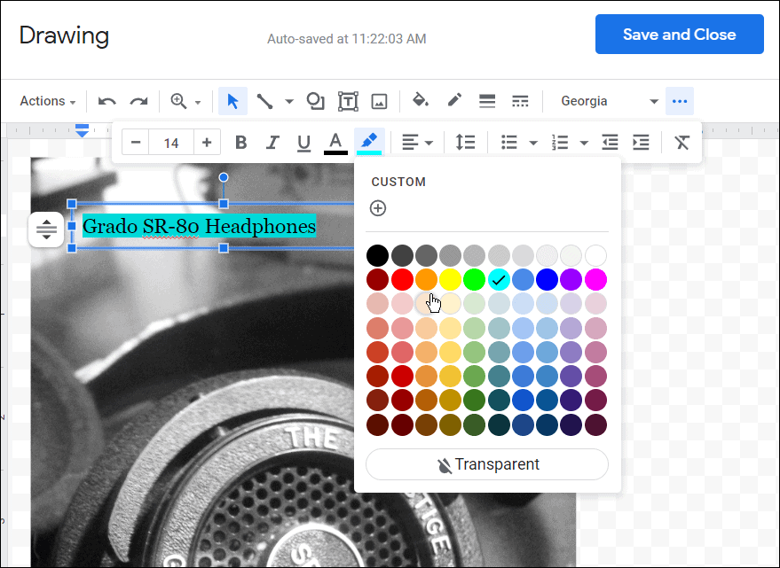 Fontin väri jne. kuinka kuvat kerrostetaan Google-dokumenteissa