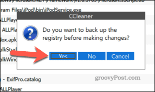 Windows-rekisterin varmuuskopiointi CCleanerin avulla