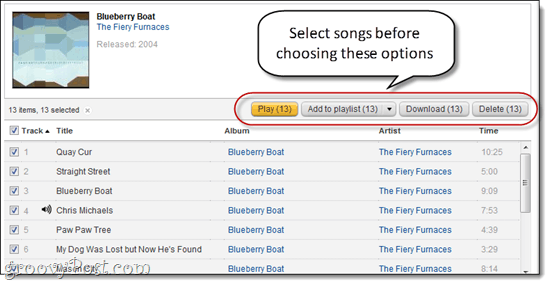 Kappaleiden lajittelu ja poistaminen Amazon Cloud PLayer -sovelluksessa
