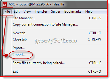FileZilla Site Manager -merkintöjen tuominen