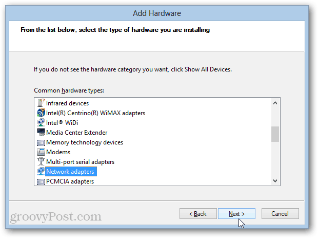 loopback-sovittimen asennus Windows 8: een