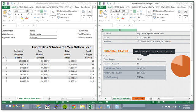 Uusi! Excel 2013 antaa sinun tarkastella laskentataulukoita rinnakkain erillisessä Windowsissa