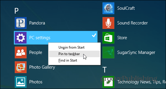 Windows 8.1 -vinkki: Kiinnitä PC-asetukset tehtäväpalkkiin