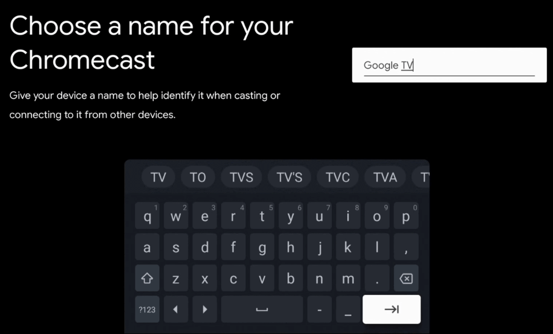 Kirjoita Google TV: n nimi