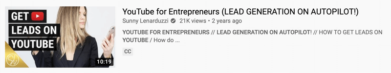ys-videoesimerkki, jonka on kirjoittanut @sunnylenarduzzi 'youtube yrittäjille (johtava sukupolvi autopilotissa!)', joka näyttää 21 tuhatta katselukertaa viimeisen kahden vuoden aikana
