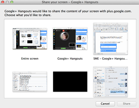 google + hangouts -näytönjakovaihtoehdot