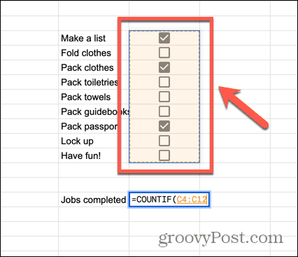 Google Sheets valitse alue