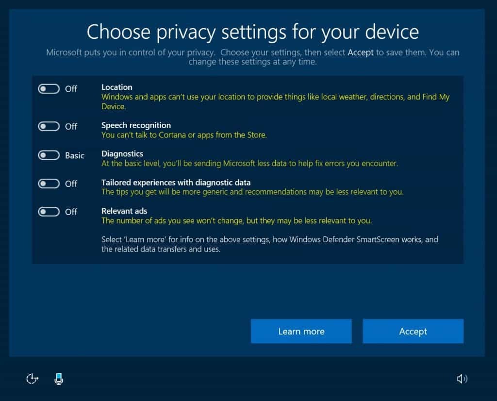 Microsoft julkistaa uuden yksityisyyden hallintapaneelin ja poistaa kiistanalaiset "pika-asetukset" Windows 10 -sisällöntuottajapäivityksessä