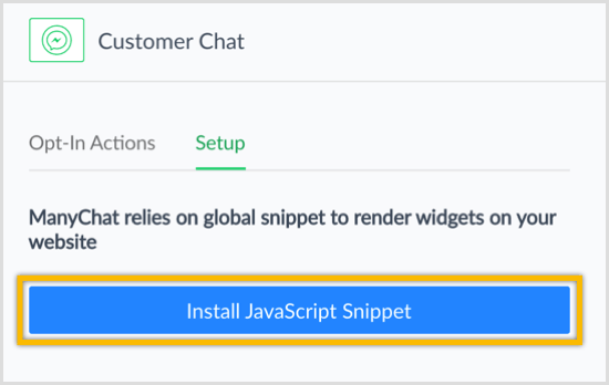 ManyChat Install JavaScript Snippet -painike