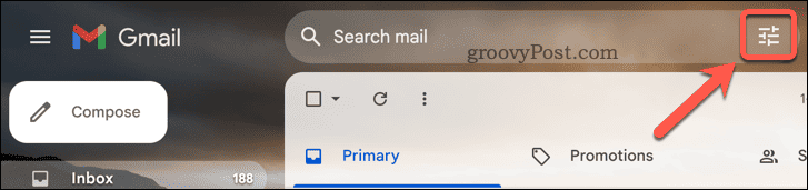 Gmailin tarkennettu hakupainike