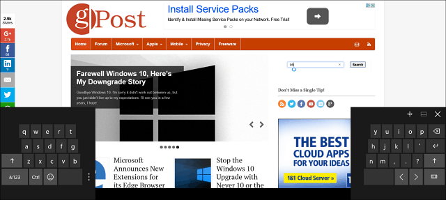 Windows 10 -vinkki: Jaa näytön näppäimistö tabletti-tilassa