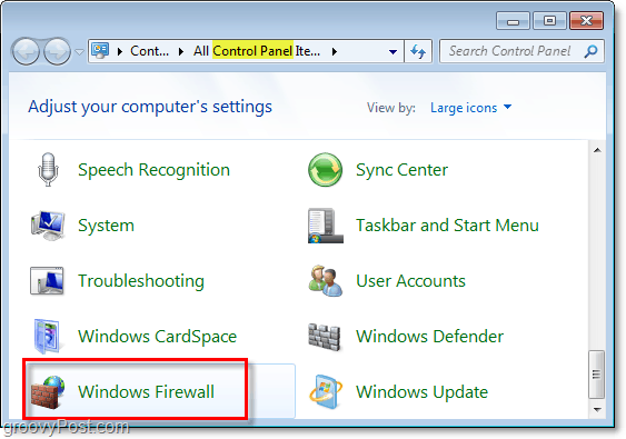 avaa Windowsin palomuuri Windows 7 -käyttöjärjestelmässä ohjauspaneelista