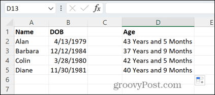 Excel vanhenee vuosina ja kuukausina