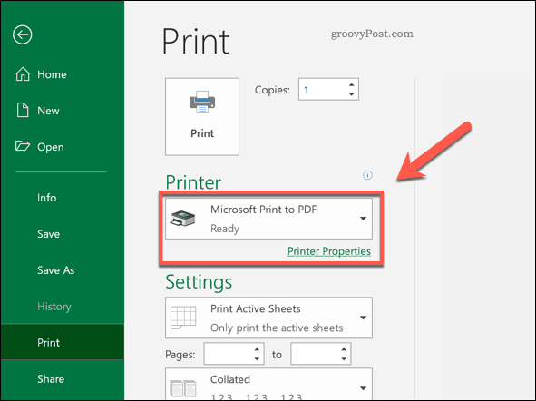 Tulosta PDF-tulostimeen käytettävä vaihtoehto Excelissä