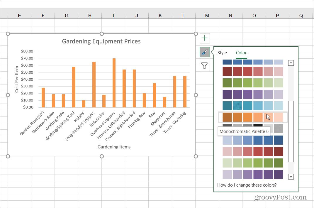 Vaihda värityylipalkkikaavio Excel