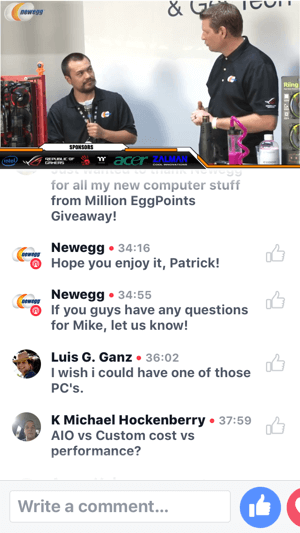 BlizzConissa Newegg isännöi Facebook Live -lähetystä VR-valmiiden tietokoneiden rakentamisesta.