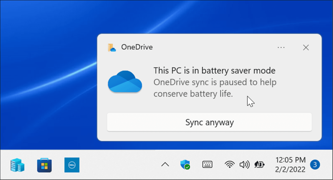 akunsäästötila OneDrive-synkronointi keskeytetty