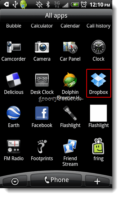 Android Dropbox käynnistää Dropbox-kuvakkeen