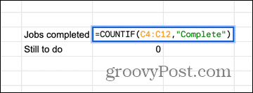 Google Sheets countif -kaava mukautetuilla arvoilla