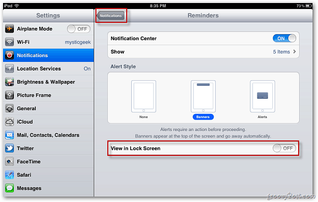 Apple iOS 5: Poista ilmoitusten näyttäminen käytöstä lukitusnäytössä