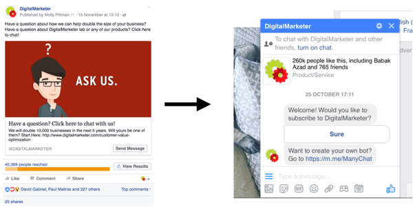 Tämä Facebook Messenger -mainoskampanja johti yli 300 myyntikeskusteluun vain 800 dollaria.