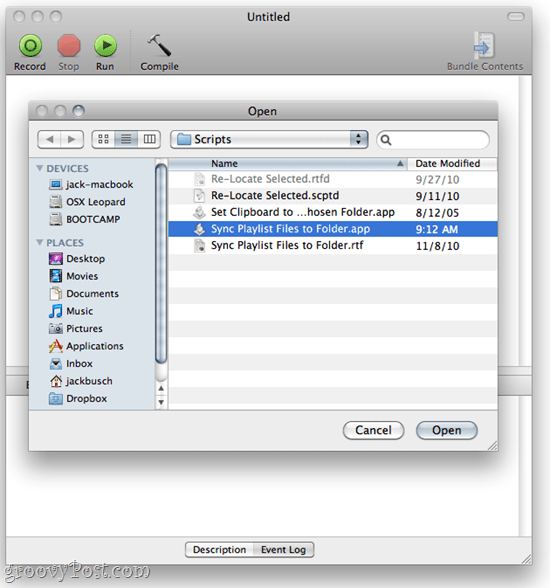 AppleScript Editor - SugarSync ja iTunes