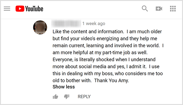 Amy Landino sai yleisöltä positiivista palautetta videosisällöstään. Esimerkiksi käyttäjä kommentoi, että hänen videonsa auttavat minua pysymään ajan tasalla, oppimisena ja mukana maailmassa. Olen myös hyödyllinen osa-aikatyössäni.