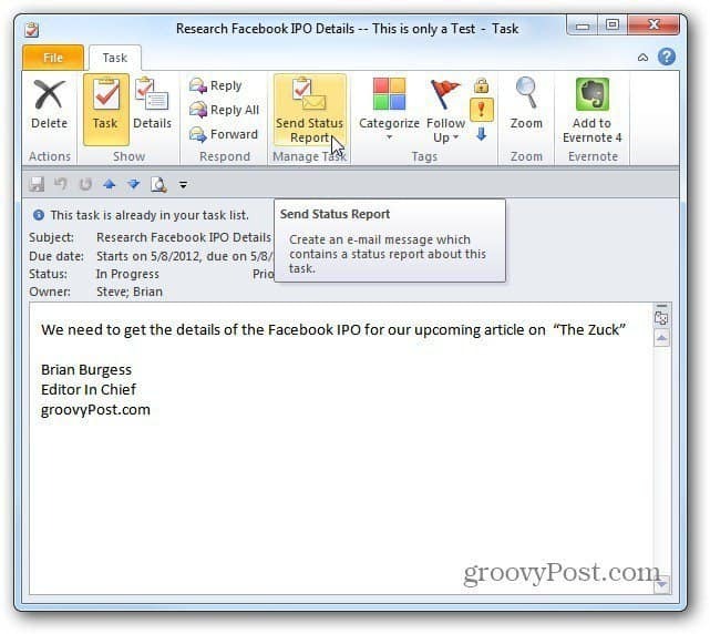 Kuinka antaa tehtäviä Outlook 2010: ssä