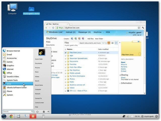 Linux SkyDrive Web -käyttöliittymä