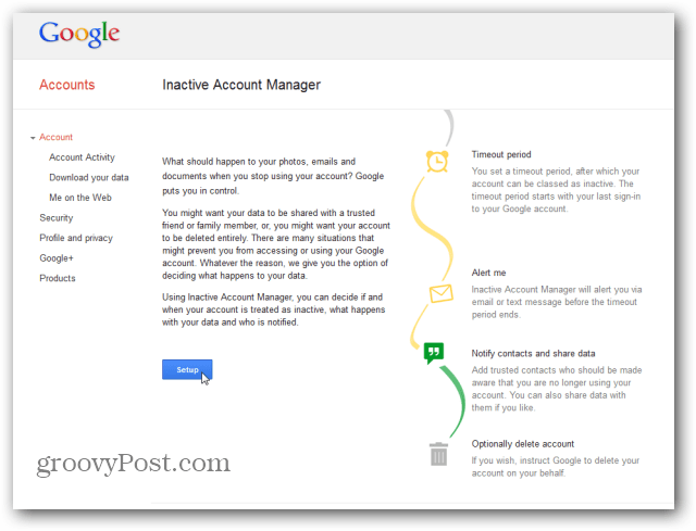 Google Inactive Account Manager -pääkäyttäjä
