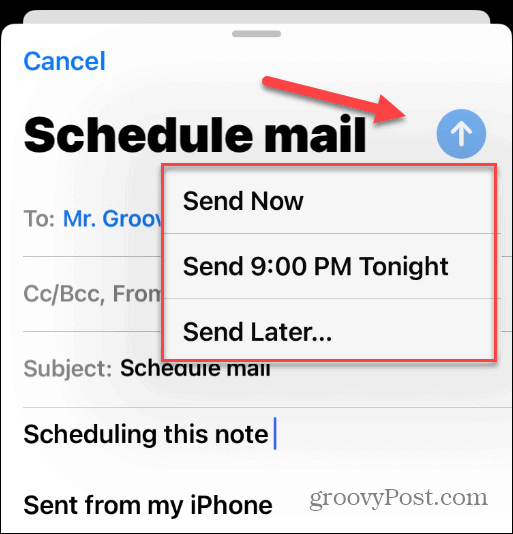 Ajoita sähköpostit iPhonessa