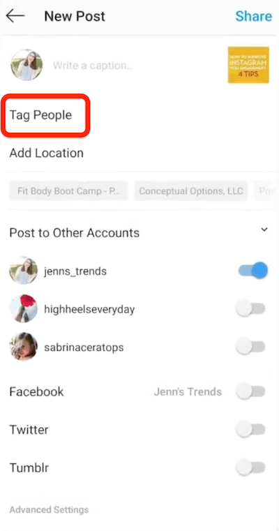 instagram uusi viesti -vaihtoehto ihmisten merkitsemiseen