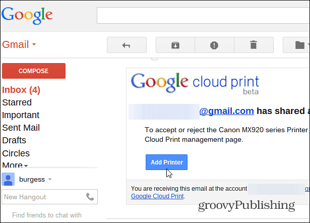 Tulostimen jakaminen Google Cloud Printin avulla