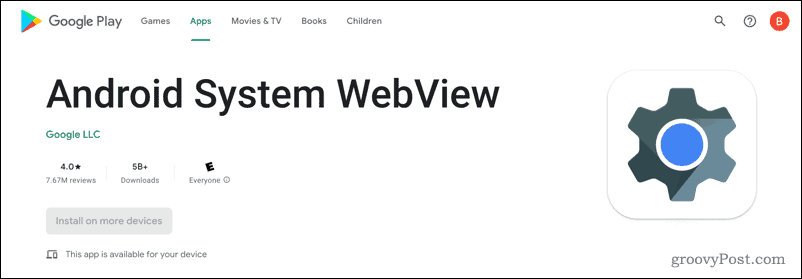 Android System WebView Google Play Kaupassa