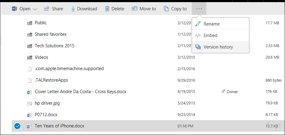 Palauta OneDrive-tiedostojen aiemmat versiot