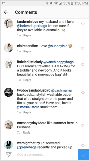 instagram tag business kommenteissa