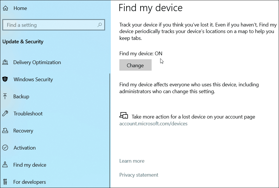 Etsi laite Windows 10
