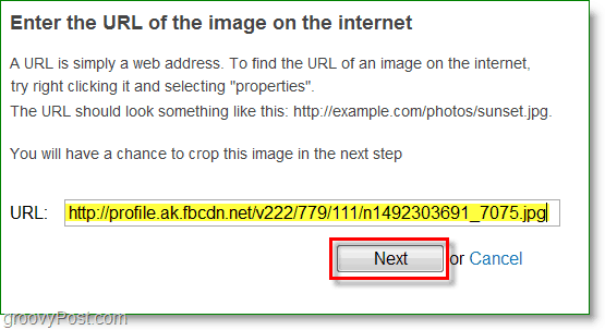 Gravatar-kuvakaappaus - kirjoita kuvan URL-osoite