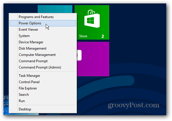 Virtavalikko Windows 8: n aloitusnäyttö