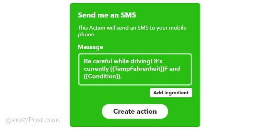 SMS-viestin määrittäminen ifttt-palvelussa