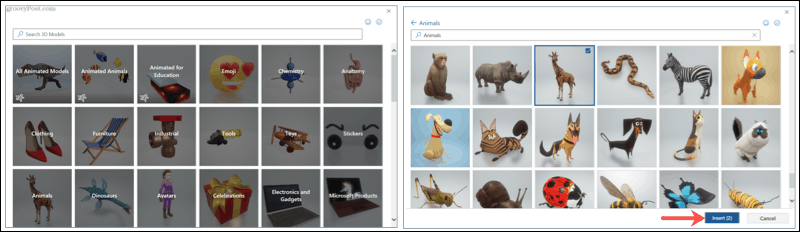 Hae ja selaa 3D -malleja Microsoft Officessa