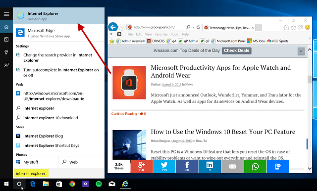 Windows 10 -vinkki: Etsi ja käytä Internet Exploreria tarvittaessa