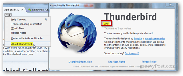 löytää thunderbird-versio