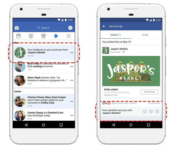 Facebook julkaisee uuden verkkokaupan tarkistusvaihtoehdon Viimeaikaiset ilmoitukset -toimintapaneelissa, jonka avulla ostajat voivat antaa palautetta Facebookissa mainostettavista tuotteista.