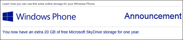Windows Phone -käyttäjät saavat 20 Gt ilmaista SkyDrive-tilaa