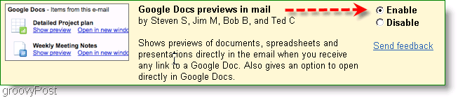 google docs -esikatselut voidaan ottaa käyttöön Labsin asetuksista