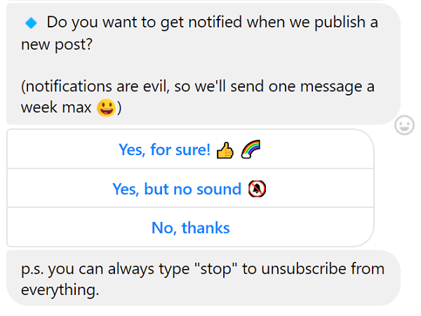 Voit aina kieltäytyä chatbot-viesteistä.