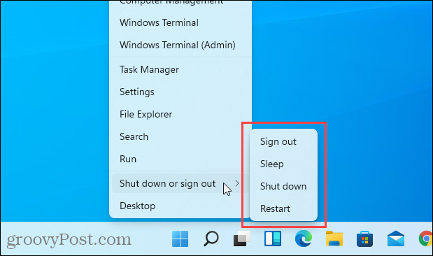 Ei horrostilaa Windows 11: n Windows + X -valikossa