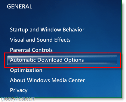Windows 7 Media Center - napsauta automaattisen latauksen vaihtoehtoja